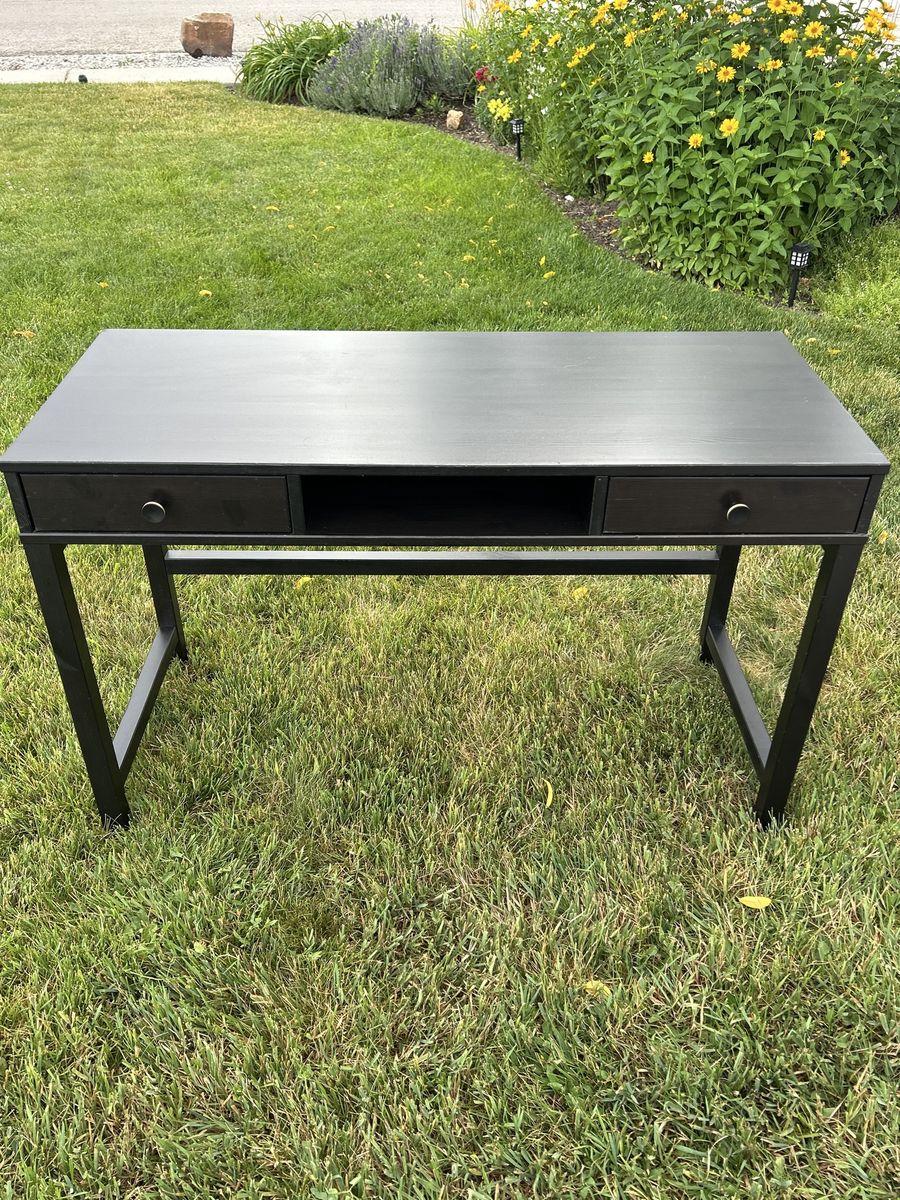Black Wood Desk with 2 Drawers and Open Shelf - Home entry table/ office desk