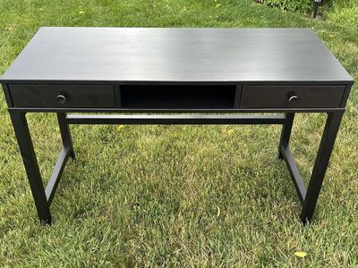 Black Wood Desk with 2 Drawers and Open Shelf - Home entry table/ office desk