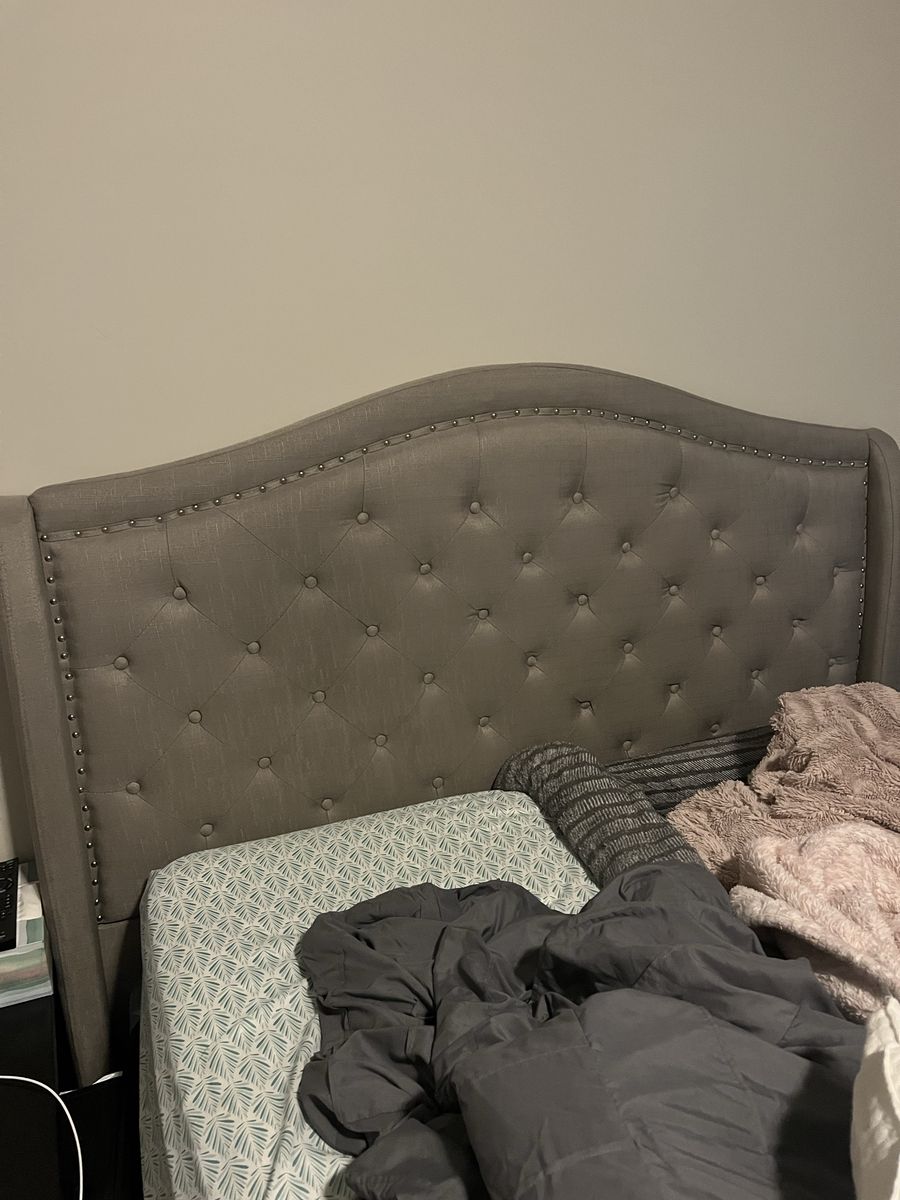 Queen Headboard: tufted gray