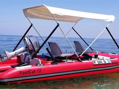 Sea Eagle FastCat 12 Inflatable Catamaran Boat with Nissan 6hp Outboard Motor
