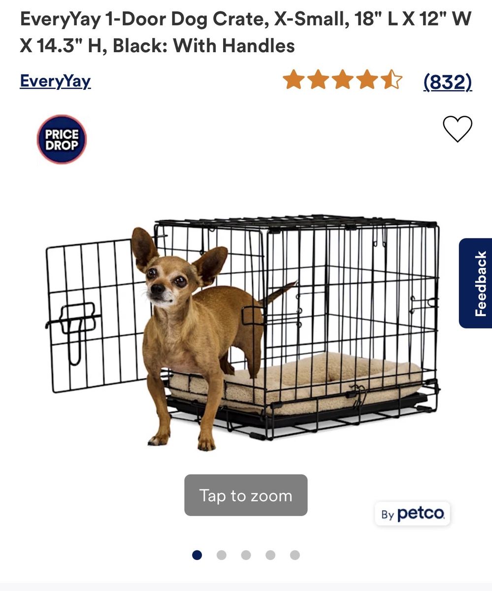 EveryYay 1-Door X-Small Dog Crate - 18"L x 12"W x 14.3"H, Black, Handles, Foldable