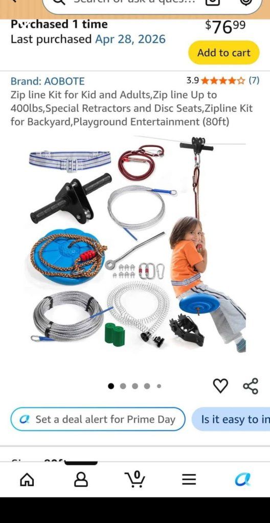 80ft Zip Line Kit for Kids & Adults - 400lbs Capacity