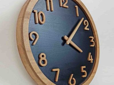 Modern Wood & Black Wall Clock - Minimalist 3D Numerals, Silent Sweep