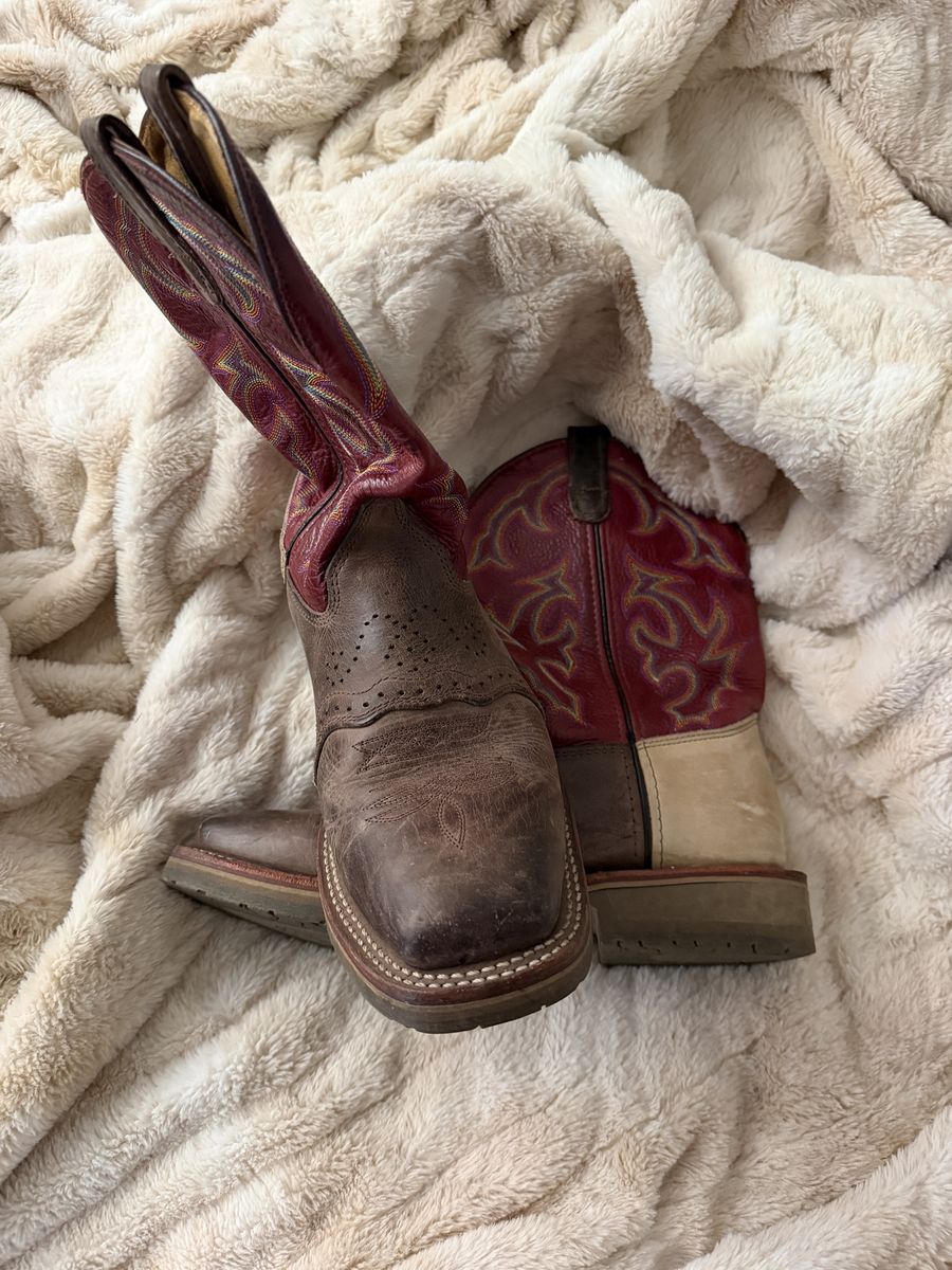 Double H Men's Size 9 D Leather Western Cowboy Boots Brown and Red DH3578