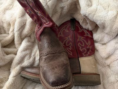 Double H Men's Size 9 D Leather Western Cowboy Boots Brown and Red DH3578
