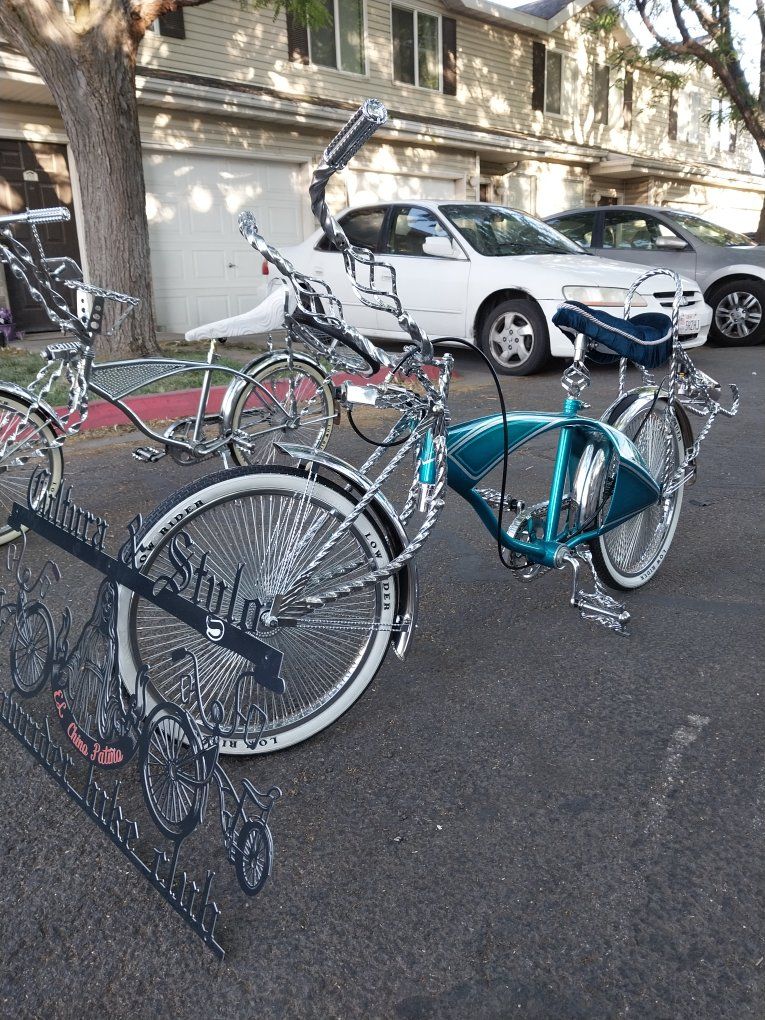 Custom Built Lowrider Cruiser Bike - Chrome & Gold Accents, White Wall Tires