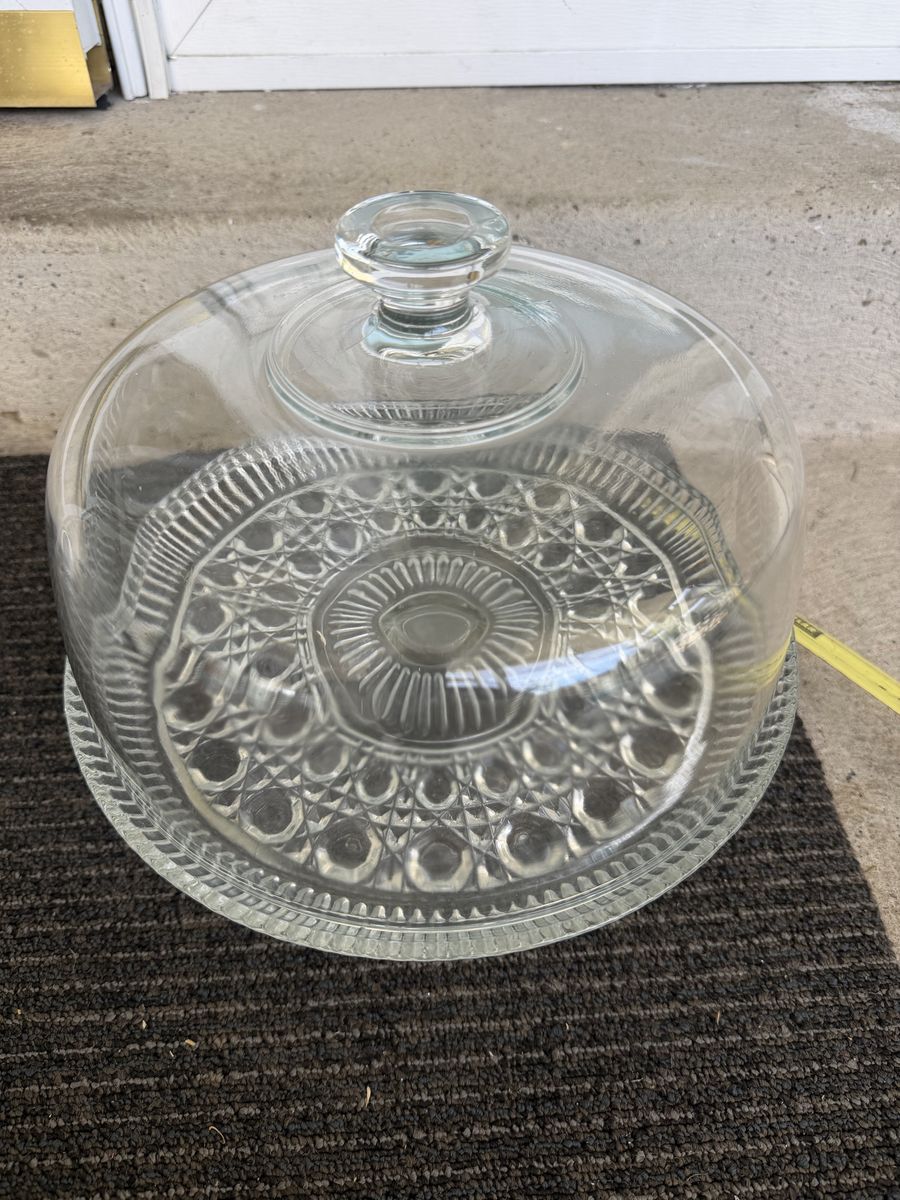 Vintage Clear Pressed Glass Cake Stand with Matching Dome Cover