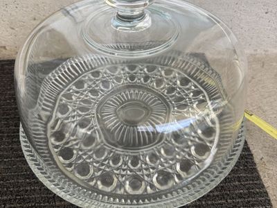 Vintage Clear Pressed Glass Cake Stand with Matching Dome Cover