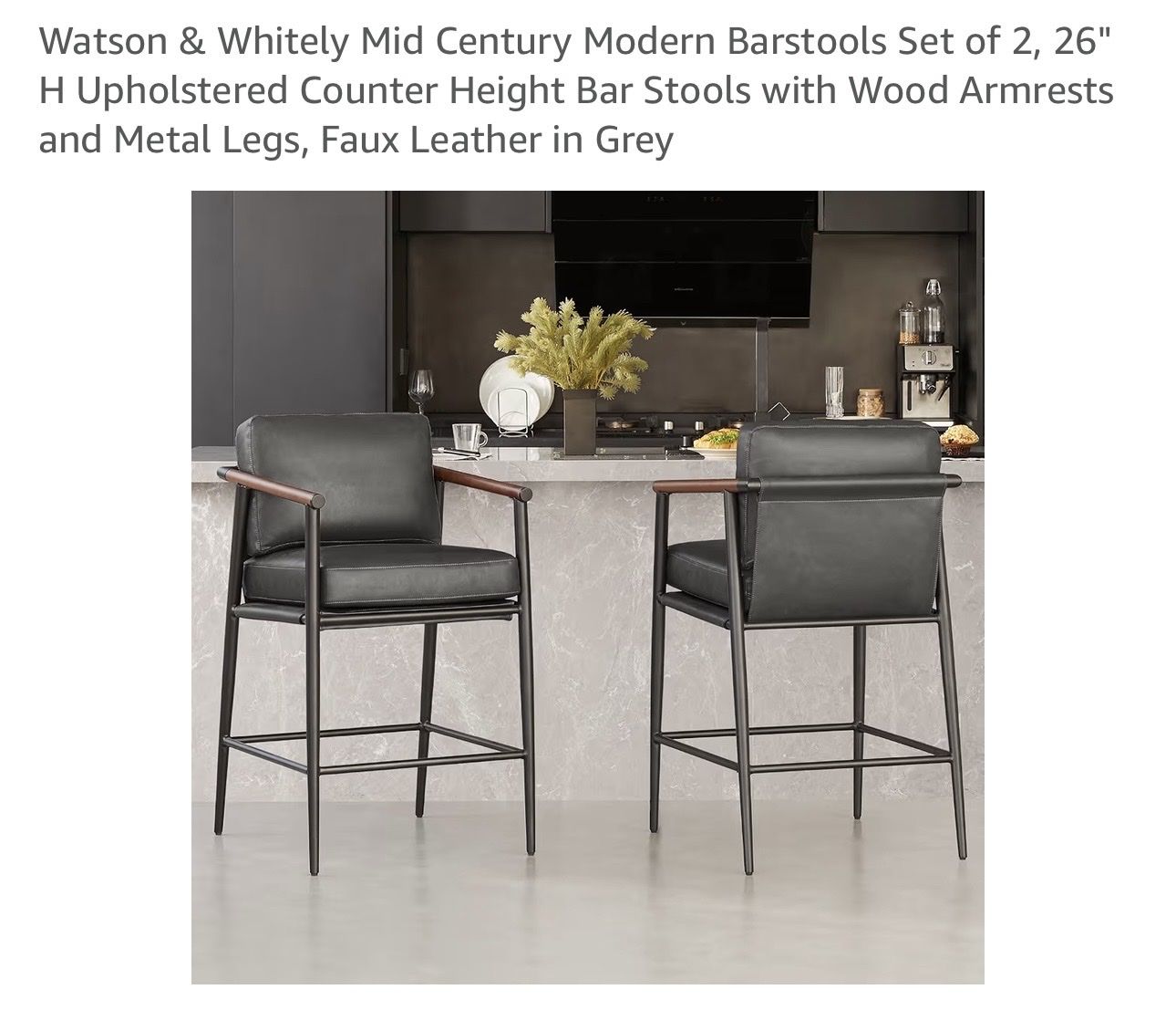 6 Grey Faux Leather Barstools. 26" Seat Height