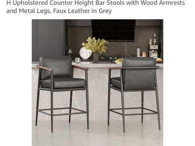 6 Grey Faux Leather Barstools. 26" Seat Height