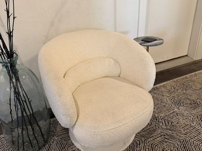 Cream Boucle Swivel Barrel Chair