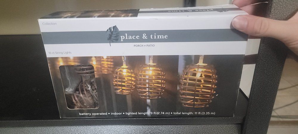 Place & Time Porch + Patio 10 ct String Lights - Battery Operated, 9ft Lighted Length