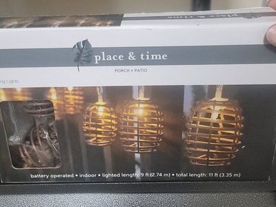 Place & Time Porch + Patio 10 ct String Lights - Battery Operated, 9ft Lighted Length