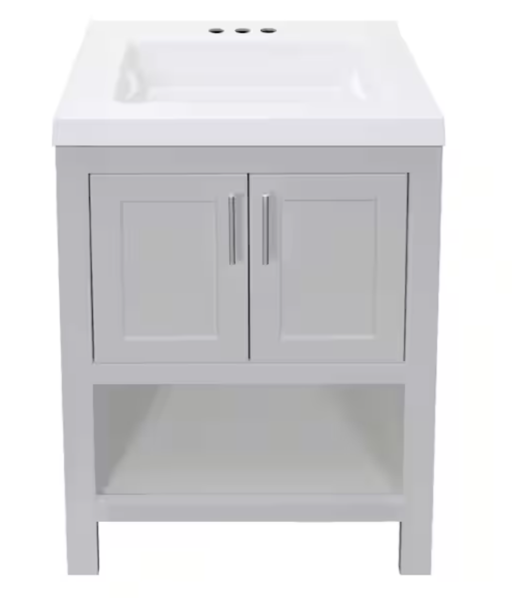 New Spa 24.5 inch Dove Gray Single Sink Bath Vanity with White Cultured Marble Top