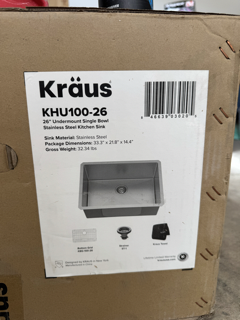 Kraus KHU100-26 26-Inch Undermount Single Bowl Stainless Steel Kitchen Sink