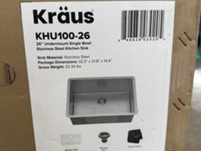 Kraus KHU100-26 26-Inch Undermount Single Bowl Stainless Steel Kitchen Sink