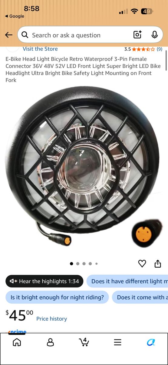 E-Bike Headlight Retro 