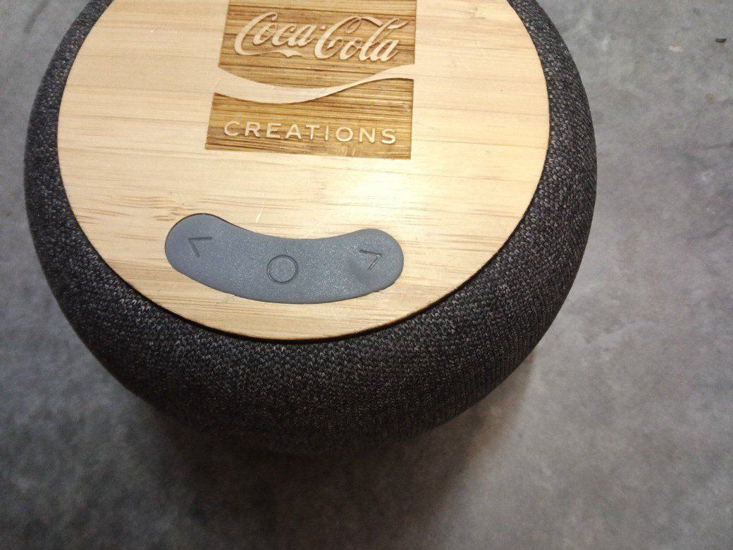 Coca-Cola Creations Portable Bluetooth Speaker - Gray Fabric with Bamboo Base