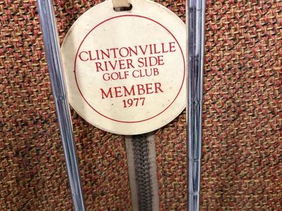 Vintage Golf Cart Bag Combo with Golf Clubs & 1977 Clintonville Member Tag