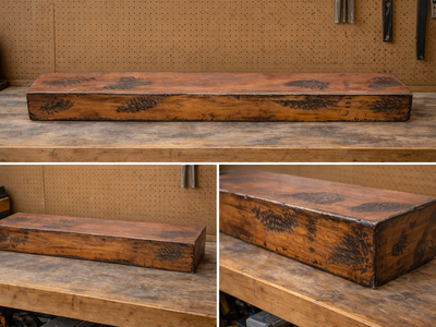 Handcrafted Rustic Wood Mantel – Floating Beam + Mounting Block (Easy Install)