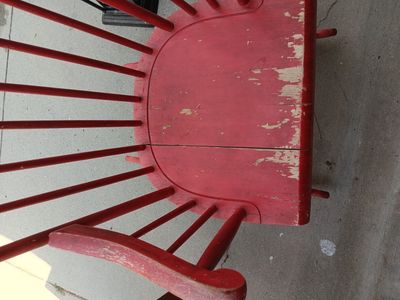 Vintage Red Wooden Rocking Chair - Spindle Back, Distressed Farmhouse Style