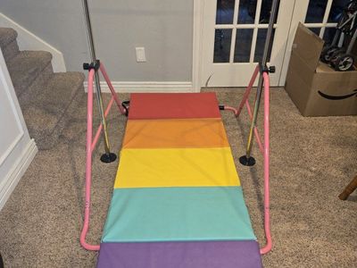 Pink Gymnastics Bar w/ Rainbow Mat - Adjustable Height
