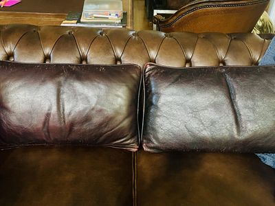 2 MATCHING LEATHER CUSHIONS ERNEST HEMINGWAY THE BULL by THOMASVILLE