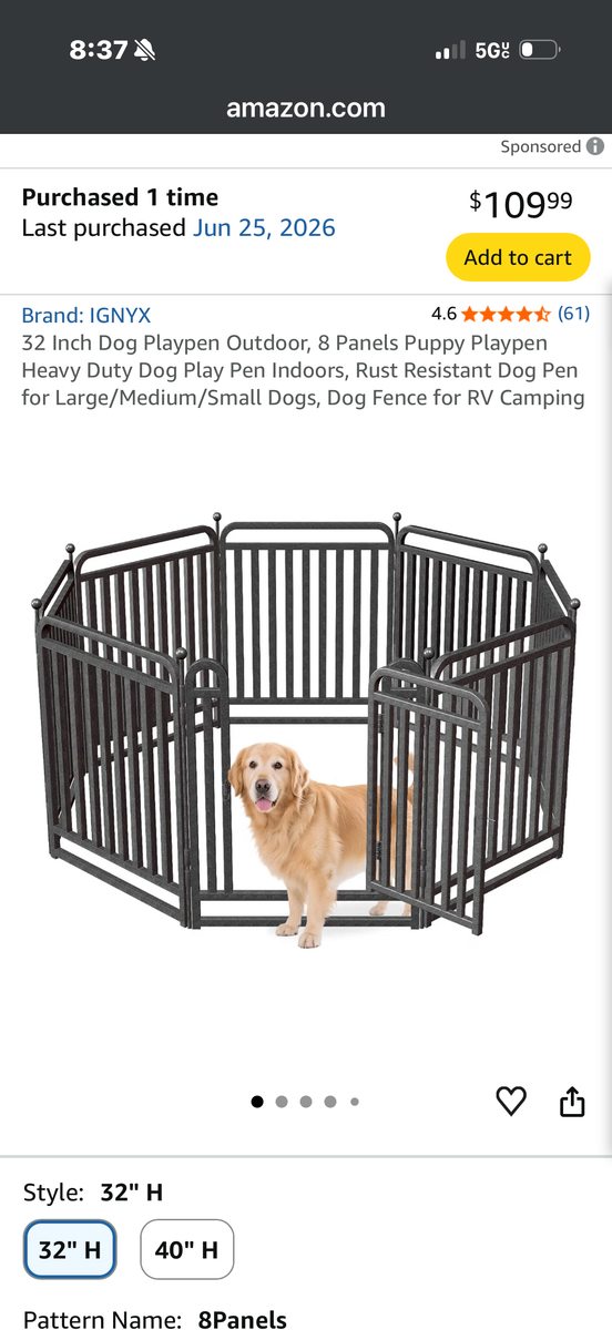 Heavy Weight 8 Panel Dog Playpen