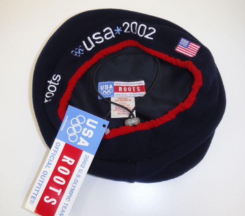 USA 2002 Olympic Team Roots Official Outfitter Navy Blue Fleece Beret - New with Tags