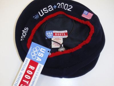 USA 2002 Olympic Team Roots Official Outfitter Navy Blue Fleece Beret - New with Tags