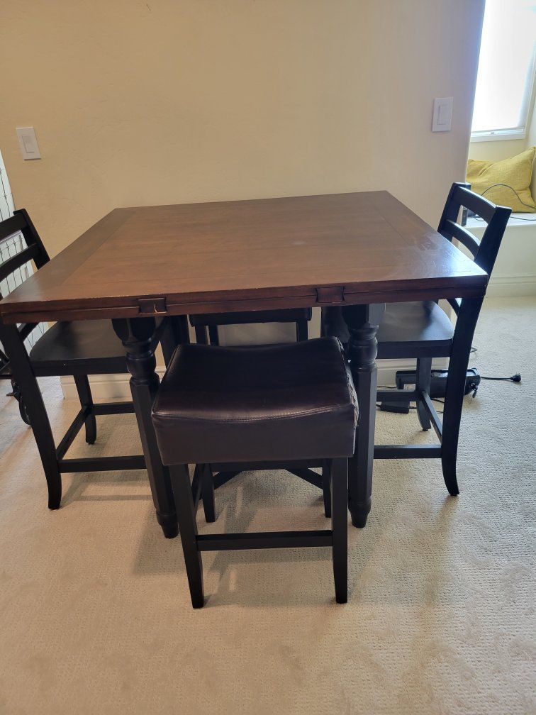 Wooden Square Counter Height Dining Table Set with 2 Chairs and 2 Stools