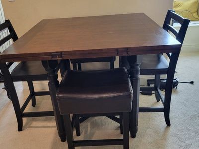 Wooden Square Counter Height Dining Table Set with 2 Chairs and 2 Stools