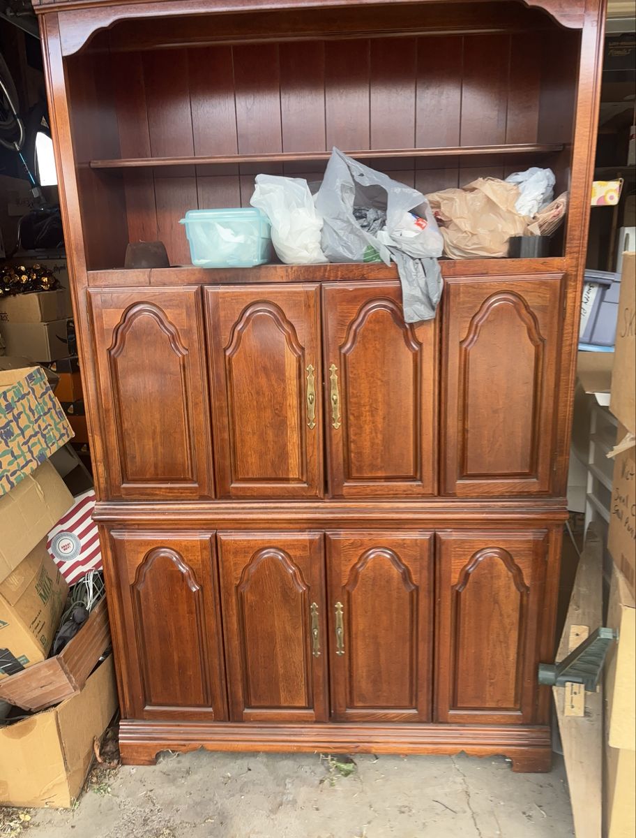 Large Wood China Cabinet/Hutch with Storage and Shelving - Used, Good Condition