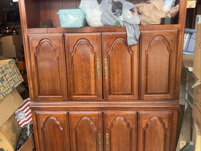 Large Wood China Cabinet/Hutch with Storage and Shelving - Used, Good Condition