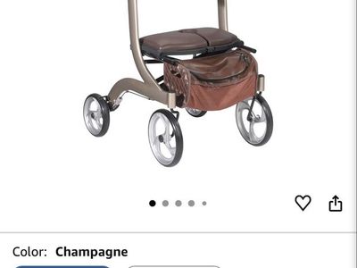 Drive Medical Nitro DLX Foldable Rollator Walker for Seniors - Champagne - Padded Seat & Storage Bag