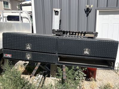 8ft Black Diamond Plate Truck Toolbox - Missing One Drawer, 8'x2'x18"