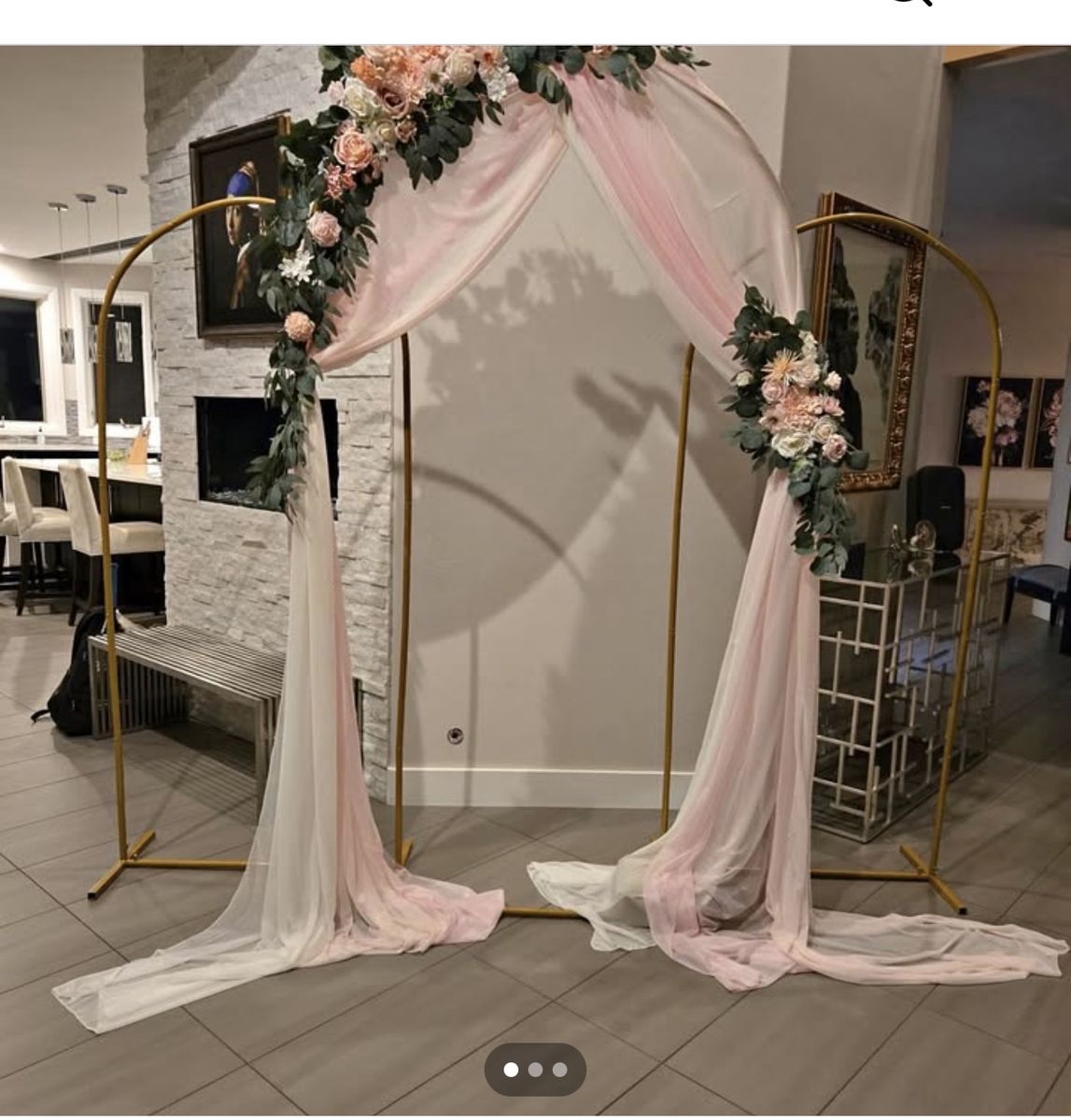 Elegant Gold Metal Wedding Archway with Floral & Draping Decor - Perfect for Events