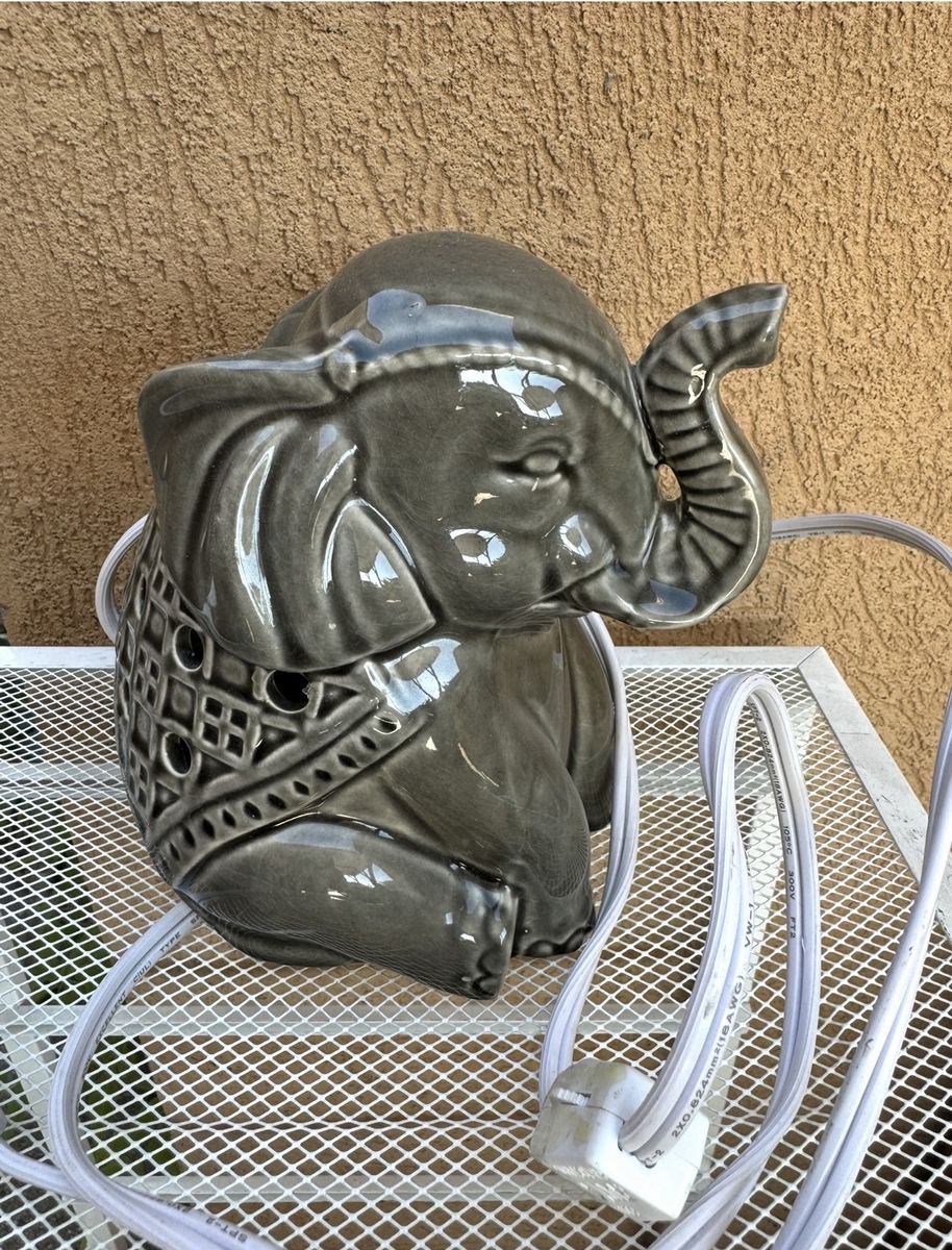 Ceramic Elephant Lamp Wax Warmer Gray Decorative Accent Light