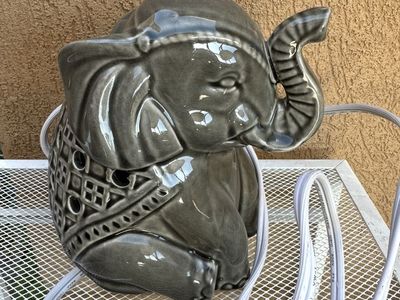 Ceramic Elephant Lamp Wax Warmer Gray Decorative Accent Light