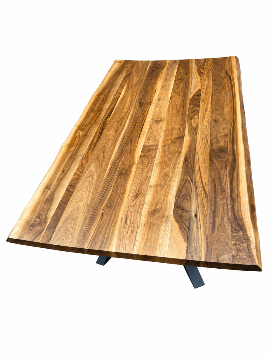 Custom Walnut Dining Table - Handcrafted Wood Slab, Modern Steel Base