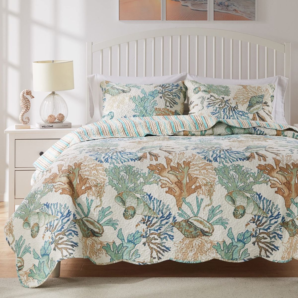 Barefoot Bungalow Atlantis Coastal Quilt Set, 3-Piece King/Cal King