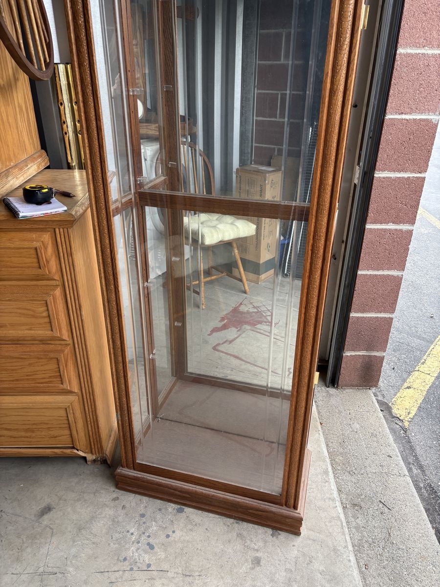 Oak & Glass Lighted Curio Display Cabinet with 5 Shelves