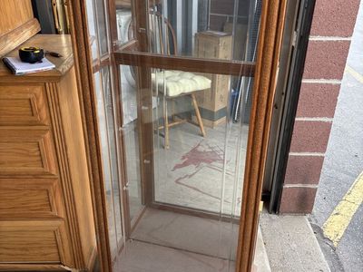 Oak & Glass Lighted Curio Display Cabinet with 5 Shelves