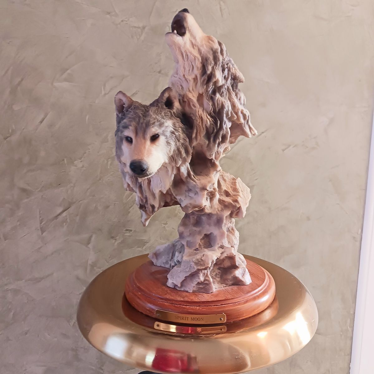 Spirit Moon Wolf Heads Sculpture