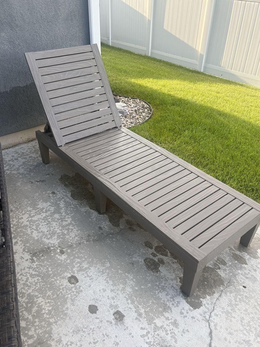 Adjustable Outdoor Patio Lounge Chair - Gray Slat Sun Lounger