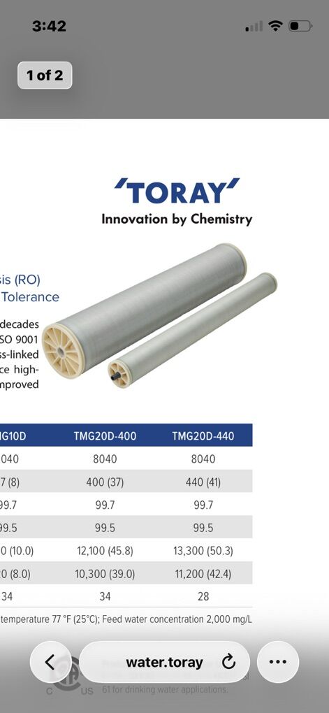 Toray TMG10DDRY Reverse Osmosis Membrane Element