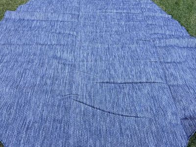 New. Awesome Large 10.6” Round Blue Woven Indoor/Outdoor Area Rug.