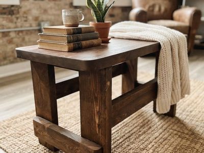 Handmade Dark Wood Square End Table / Side Table