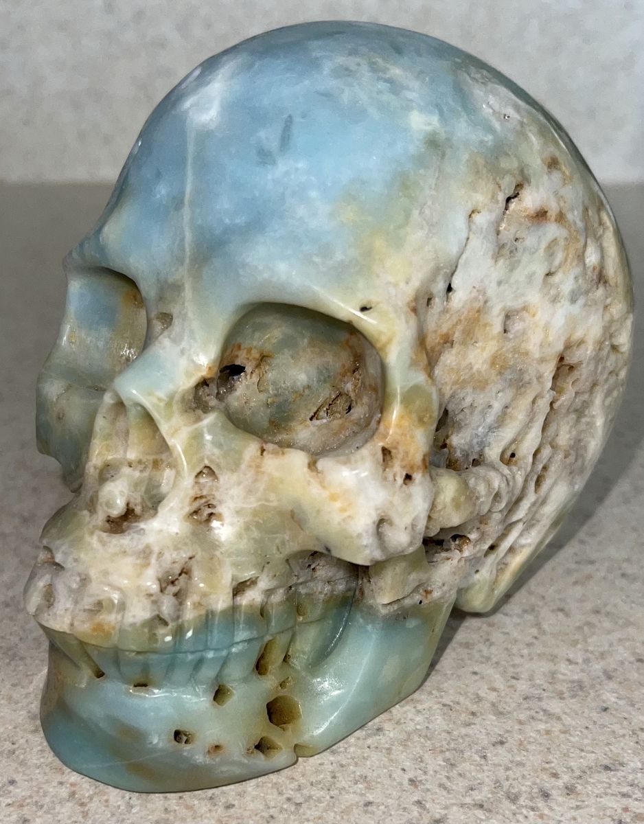 NEW Crystal 5" Skeleton SKULL Natural Druzy Amazonite Turquoise Stone Home Decor Decoration Figurine Statue Collectible