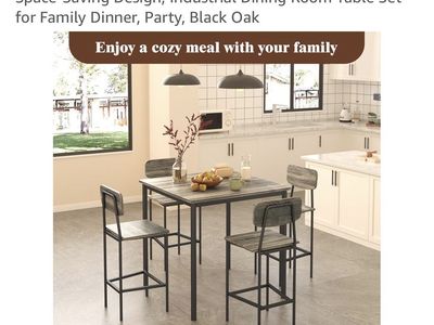 Industrial 5-Piece Dining Set with Square Table and 4 Counter-Height Chairs - Black Oak
